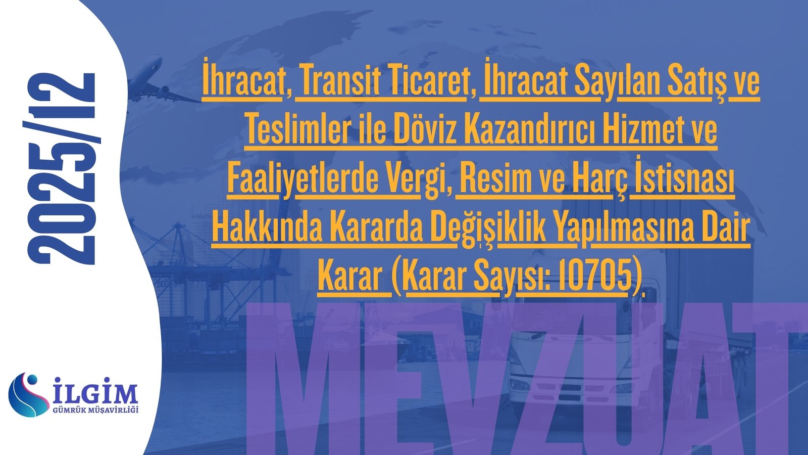 İhracat, Transit Ticaret, İhracat Sayılan Satış ve Teslimler ile Döviz Kazandırıcı Hizmet ve Faaliyetlerde Vergi, Resim ve Harç İstisnası Hakkında Kararda Değişiklik Yapılmasına Dair Karar (Karar Sayısı: 10705)